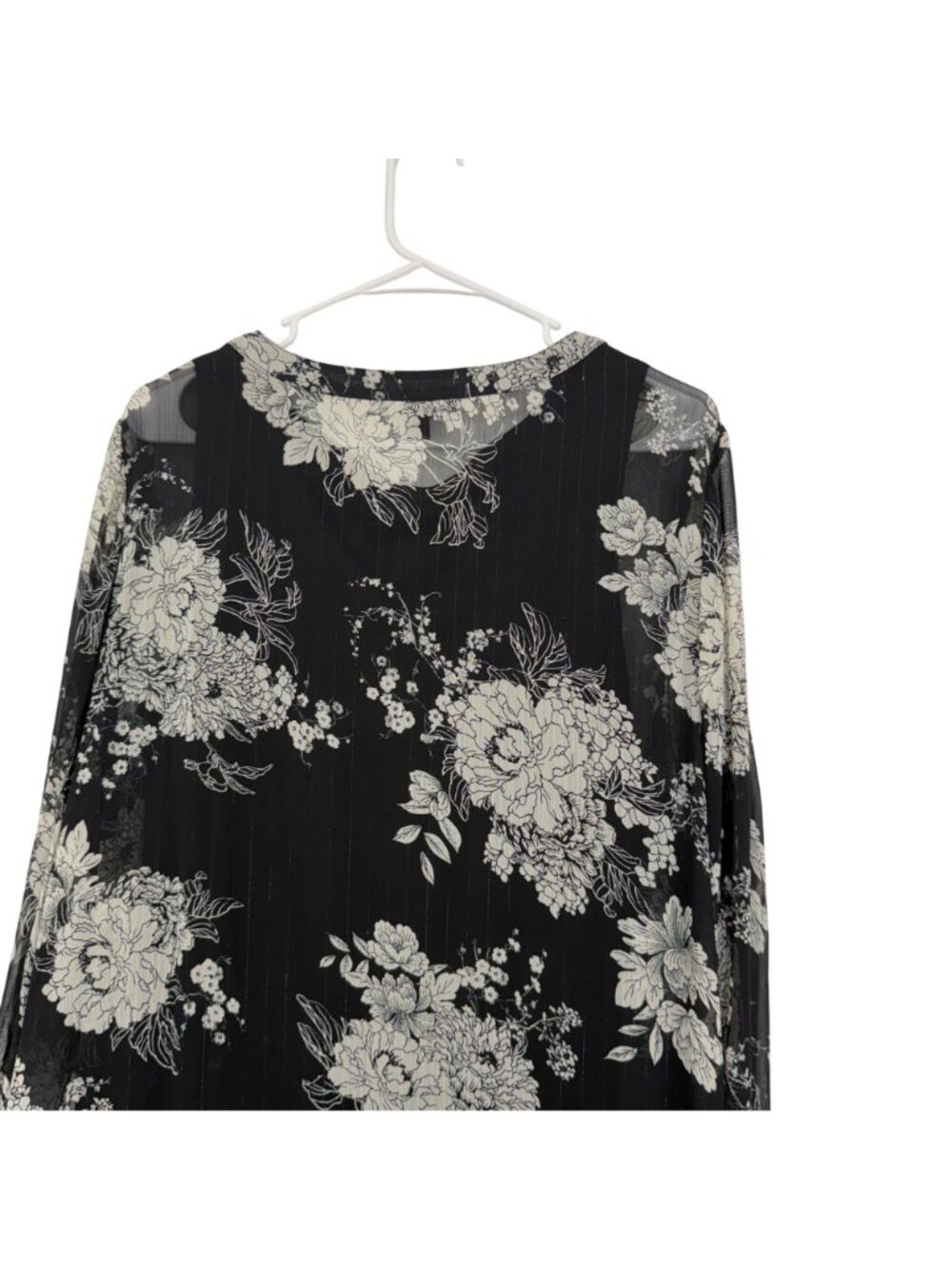 Roz & Ali Black Floral Metalic Sheer Tunic Blouse W/ Lined Tank Top Woman SZ 1X - Picture 12 of 13